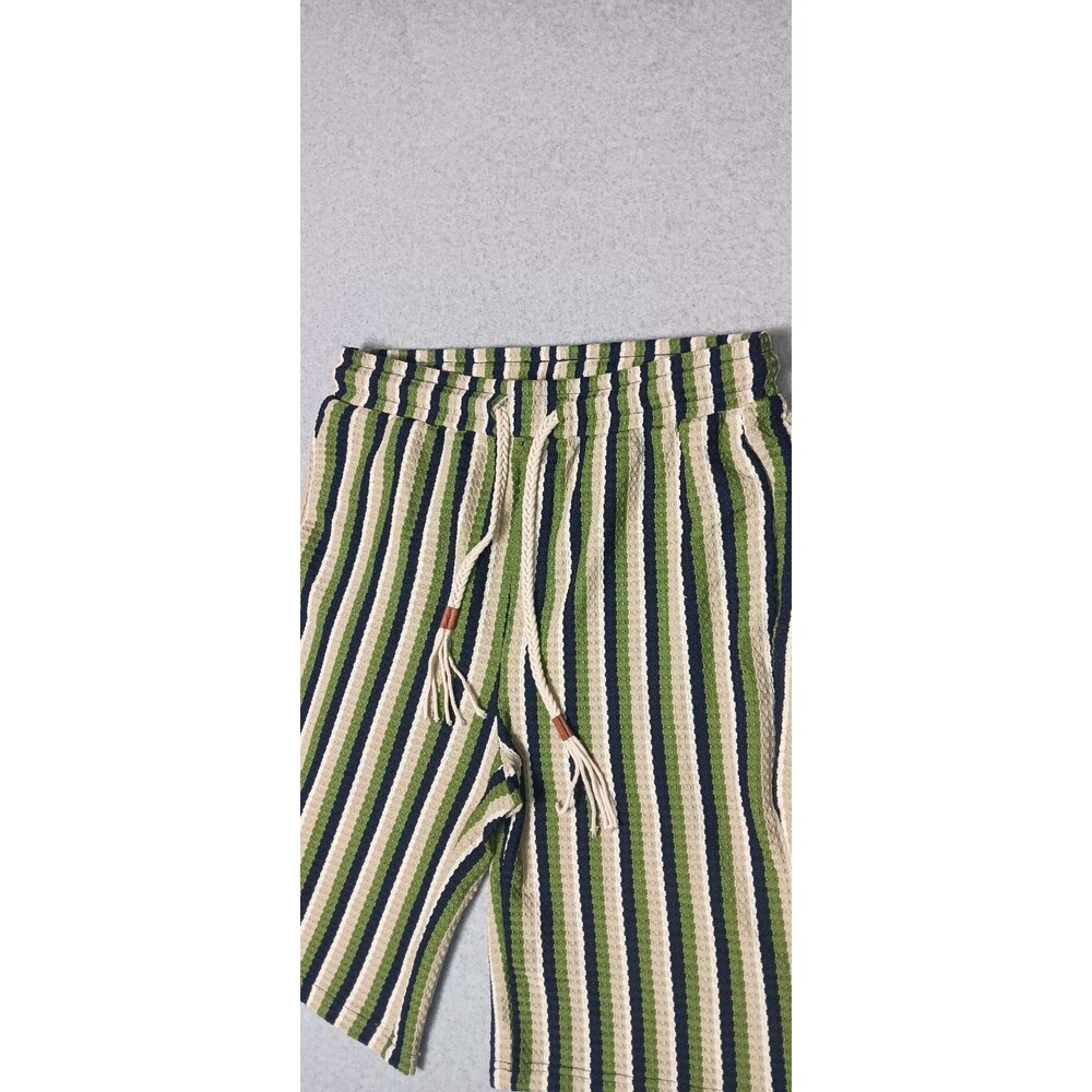 Barocco Mens Stripe Waffle Knit Shorts M Drawstrings Lounge Casual Coastal Beach - Picture 3 of 12
